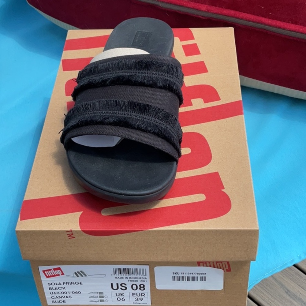 Fitflop Black Fringe Slide Sandals